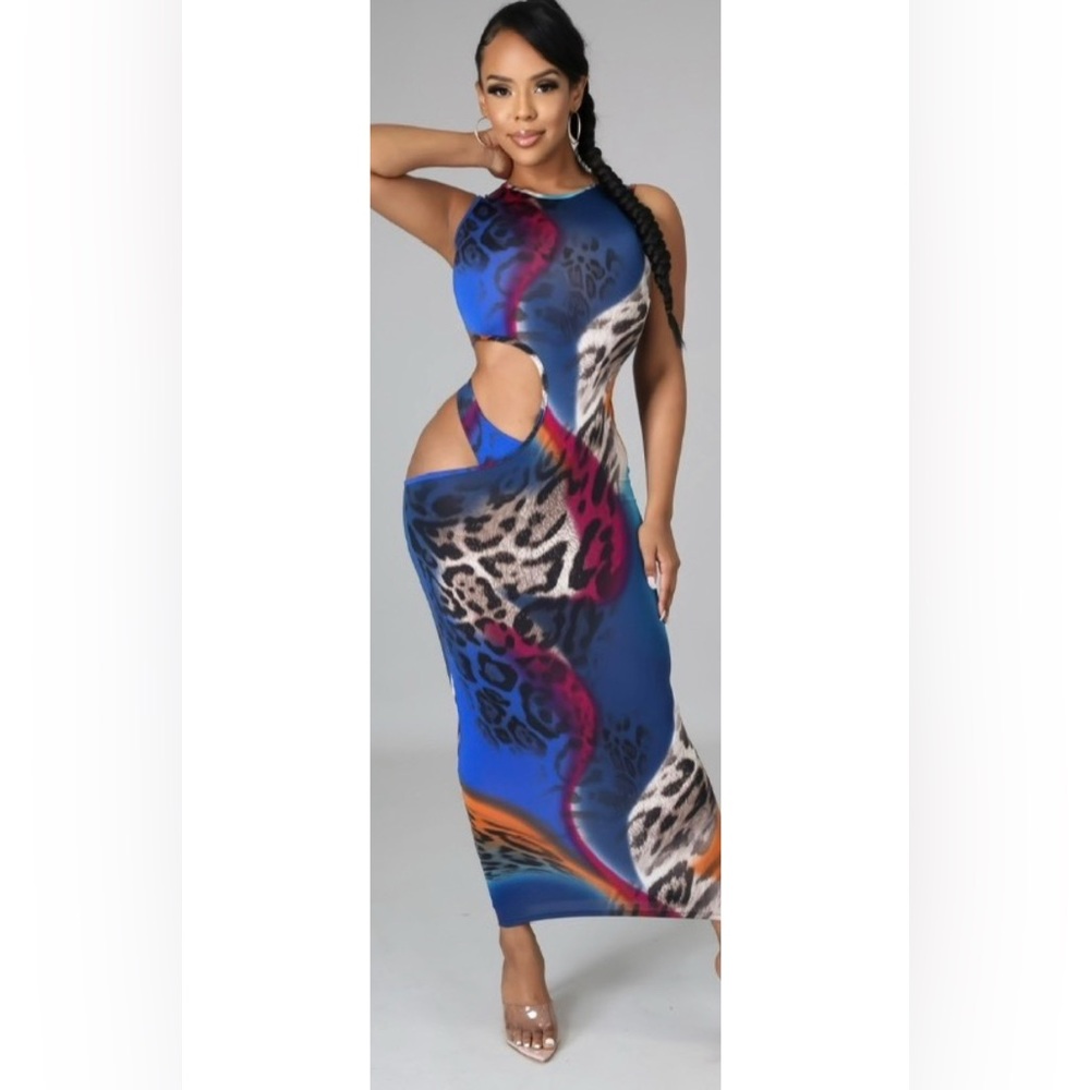 Blue and Multicolor Midi Dress